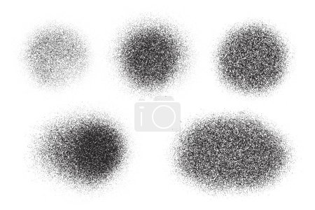 Spray paint circle stain with noise texture effect. Grainy dotted black splash on white background. Grunge ink stipple spot. Vector illustration.
