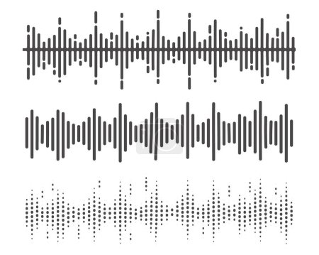Téléchargez les illustrations : Onde sonore de musique voix et radio. Ligne de forme d'onde de fréquence. Illustration graphique abstraite de l'égaliseur. Modèle numérique vectoriel - en licence libre de droit