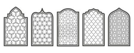 Illustration for Ramadan window and door with pattern. Arabic arch vector shape in mosque. Arabesque arch frame with ornament - Royalty Free Image