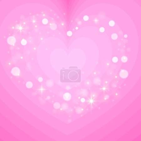 Illustration for Groovy background with heart. Retro psychedelic pink tunnel illustration. 60s 70s cartoon design for poster. Y2K romantic wallpaper with bokeh and sparkles. Vector. - Royalty Free Image