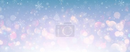 Téléchargez les illustrations : Noël fond neigeux. Ciel d'hiver bleu froid. blizzard de glace vectoriel sur la texture du gradient avec bokeh. Festive nouvelle année thème pour fond d'écran de vente de saison - en licence libre de droit