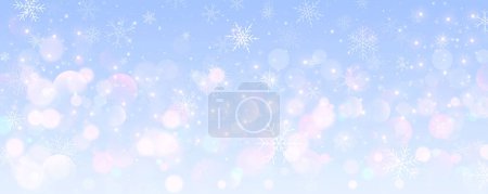 Téléchargez les illustrations : Noël fond neigeux. Ciel d'hiver bleu froid. blizzard vecteur de glace sur la texture du gradient avec bokeh et flocons. Festive nouvelle année thème pour fond d'écran de vente de saison - en licence libre de droit