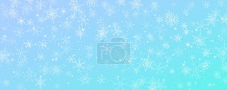 Téléchargez les illustrations : Flocons de neige hiver fond vectoriel de Noël. Ciel gelé bleu et blanc. Paysage de blizzard froid en pente - en licence libre de droit