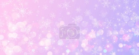 Téléchargez les illustrations : Noël fond neigeux. Ciel d'hiver rose froid. blizzard vecteur de glace sur la texture du gradient avec bokeh et flocons. Festive nouvelle année thème pour fond d'écran de vente de saison - en licence libre de droit