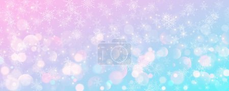 Téléchargez les illustrations : Noël fond neigeux. Ciel d'hiver bleu-rose froid. blizzard vecteur de glace sur la texture du gradient avec bokeh et flocons. Festive nouvelle année thème pour fond d'écran de vente de saison - en licence libre de droit