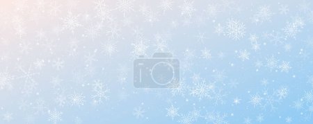 Téléchargez les illustrations : Noël fond neigeux. Ciel d'hiver bleu froid. blizzard vecteur de glace sur la texture du gradient avec des flocons. Festive nouvelle année thème pour fond d'écran de vente de saison - en licence libre de droit