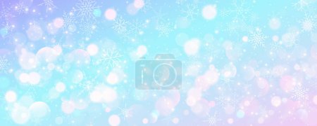 Téléchargez les illustrations : Ciel d'hiver pastel bleu froid. Noël fond neigeux. blizzard vecteur de glace sur la texture du gradient avec bokeh et flocons. Festive nouvelle année thème pour fond d'écran de vente de saison - en licence libre de droit