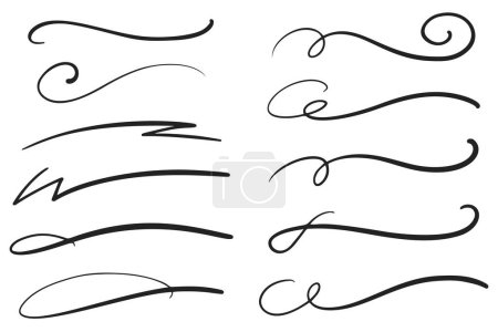 Swashes swoops and swishes calligraphy signs. Underlines hand drawn strokes. Vector symbols set