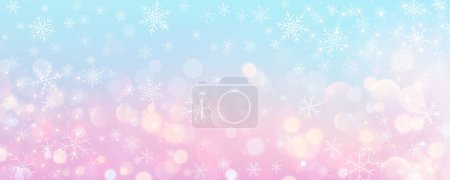 Téléchargez les illustrations : Noël fond neigeux. Ciel d'hiver bleu-rose froid. blizzard vecteur de glace sur la texture du gradient avec bokeh et flocons. Festive nouvelle année thème pour fond d'écran de vente de saison - en licence libre de droit