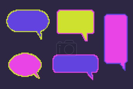 Illustration for Speech bubble pixel art for game chat and dialogue message. Retro digital balloon box frame. Comment windows set. Vector illustration. - Royalty Free Image
