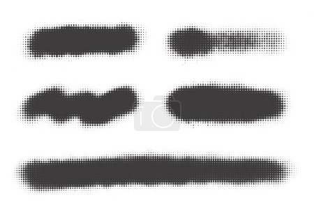 Halftone dotted shapes on white background. Vector paint blob with noisy effect. Abstract splatter stroke. Vector illustration.