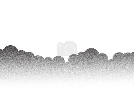 Noise gradient mountain background. Grainy stipple landscape. Abstract grunge clouds and trees. Halftone vector illustration