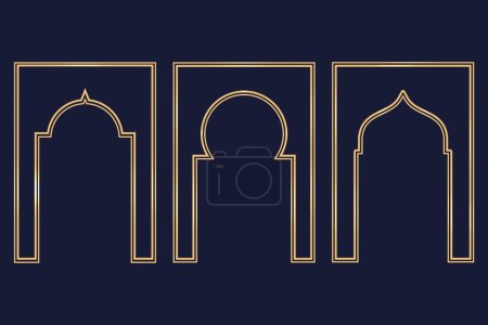 Ramadan islamischen Bogenrahmen. Vector Muslim traditionelle Tür Illustration für Hochzeitseinladungen Post und Vorlagen. Goldene Rahmen im orientalischen Stil. Persische Fensterformen gesetzt