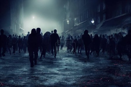 Foto de Una ilustración de la multitud zombie caminando - Imagen libre de derechos