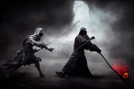 Photo for A illustration of grim reaper fights against a warrior - Royalty Free Image
