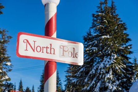 Photo for Vancouver, Canada - December 16,2022: A view of sign North Pole next to Santas Workshop building at the Peak of Vancouver(Grouse Mountain Ski Resort) - Royalty Free Image