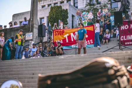 Photo for Vancouver, Canada - September 15,2023: Global Climate Strike in front of Vancouver City Hall. - Royalty Free Image