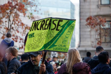 Photo for Vancouver, Canada - October 25,2019: View of sign Increase the Carbon Price as part of the Climate Strike in front of Vancouver Art Gallery - Royalty Free Image