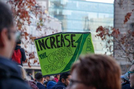 Photo for Vancouver, Canada - October 25,2019: View of sign Increase the Carbon Price as part of the Climate Strike in front of Vancouver Art Gallery - Royalty Free Image
