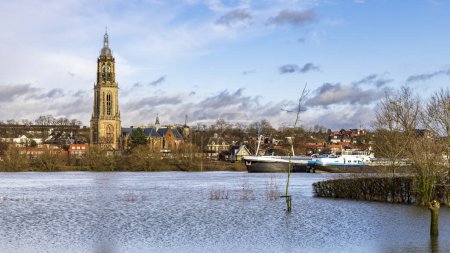 Photo for High water level in river Lower Rhine along city of Rhenen in Utrecht province in The Netherlands - Royalty Free Image
