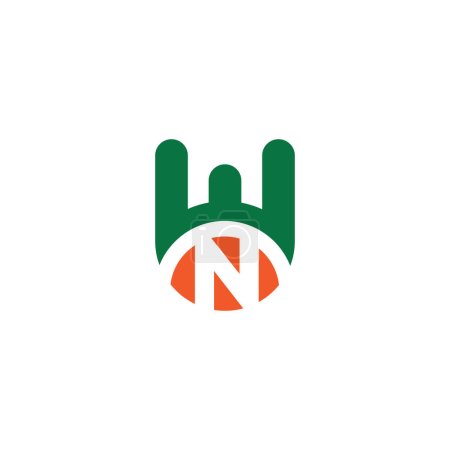 Letras del alfabeto Inicial Logotipo del monograma NW, WN, N y W