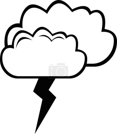 Téléchargez les illustrations : Illustration vectorielle de l'icône du nuage avec tonnerre ou éclair, dessinée en noir et blanc - en licence libre de droit