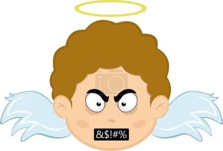 Téléchargez les illustrations : Illustration vectorielle d'un dessin animé d'un enfant ange avec une expression en colère et un texte insultant censuré dans la bouche - en licence libre de droit