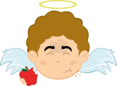 Illustration for Vector illustration of the face of a child angel cartoon eating an apple - Royalty Free Image
