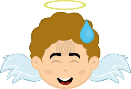 Illustration for Vector illustration of the face of a cartoon angel boy with an embarrassed expression and a drop of sweat on his head - Royalty Free Image