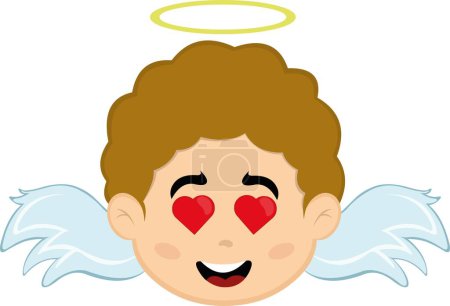 Ilustración de Ilustración vectorial de la cara de un niño ángel de dibujos animados enamorado de los ojos en forma de corazón - Imagen libre de derechos