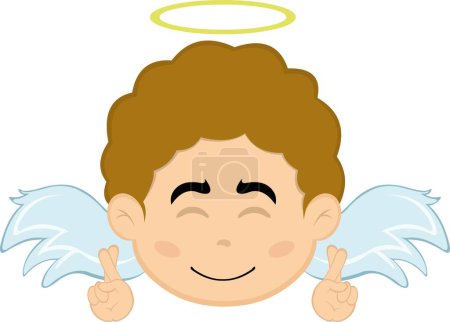 Illustration for Vector illustration of the face of a cartoon angel boy with a happy expression and crossing his fingers - Royalty Free Image