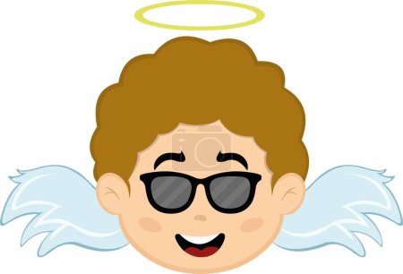 Illustration for Vector illustration of the face of a child angel cartoon with sunglasses - Royalty Free Image