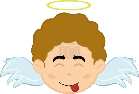 Illustration for Vector illustration of the face of a child angel cartoon with an expression of yummy that delicious - Royalty Free Image