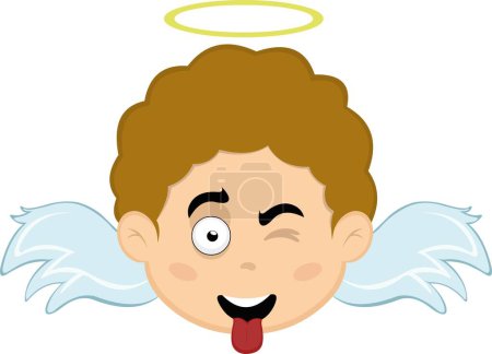 Téléchargez les illustrations : Illustration vectorielle d'un enfant ange dessin animé clin d'oeil et avec sa langue sur - en licence libre de droit