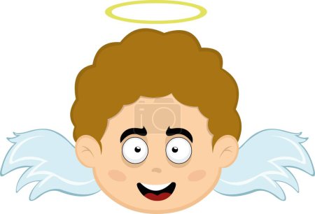 Téléchargez les illustrations : Illustration vectorielle du visage d'un enfant ange dessin animé avec une expression heureuse - en licence libre de droit