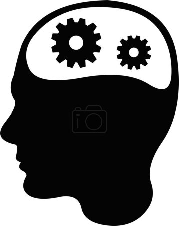 Ilustración de Ilustración vectorial del icono de la silueta de la cabeza de una persona con engranajes en la cabeza, en concepto de pensamiento del hombre - Imagen libre de derechos