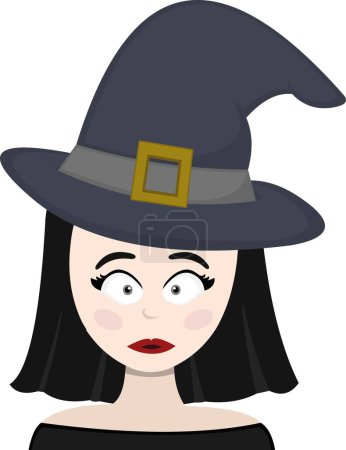 Téléchargez les illustrations : Illustration vectorielle d'une sorcière de dessin animé avec une expression embarrassée et rougissante - en licence libre de droit