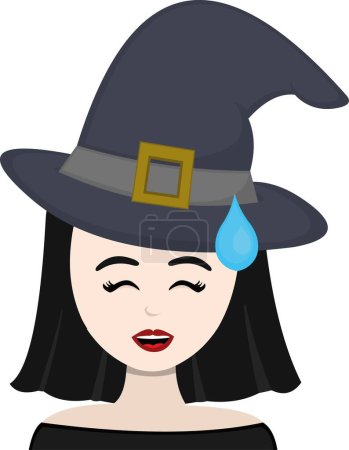 Illustration for Vector illustration of a cartoon witch with an embarrassed expression and a drop of sweat on her head - Royalty Free Image