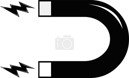 Illustration for Vector illustration of black and white icon of magnet with electromagnetic rays - Royalty Free Image