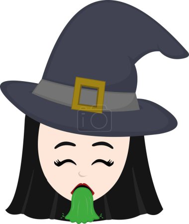 Illustration for Vector illustration of the face of a cartoon witch throwing up - Royalty Free Image