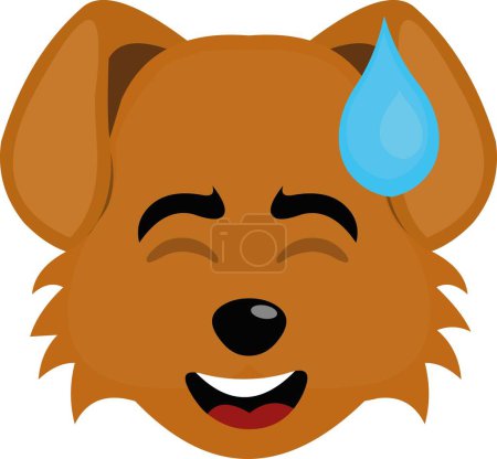 Illustration for Vector illustration of the face of a cartoon dog with an shame expression and a drop of sweat on his head - Royalty Free Image