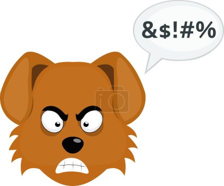 Illustration for Vector illustration of the face of a cartoon dog with an angry expression and a dialogue bubble with a text insult - Royalty Free Image