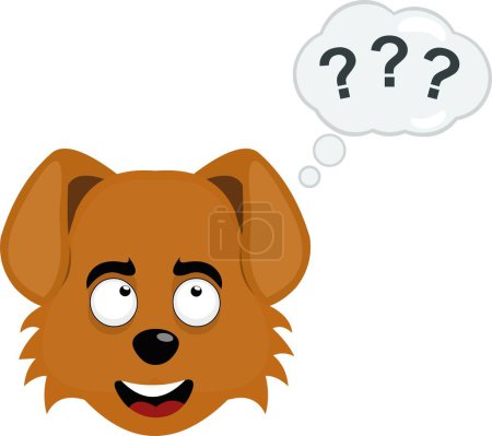 Téléchargez les illustrations : Illustration vectorielle d'un visage de chien de dessin animé avec un nuage de pensées et de points d'interrogation - en licence libre de droit