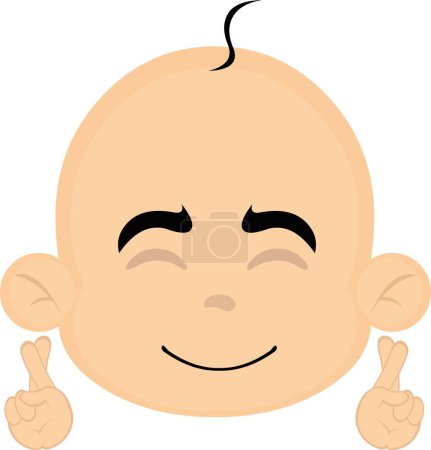 Illustration for Vector illustration of the face of a baby cartoon with hands with fingers crossed, in concept of asking for a wish or good luck - Royalty Free Image