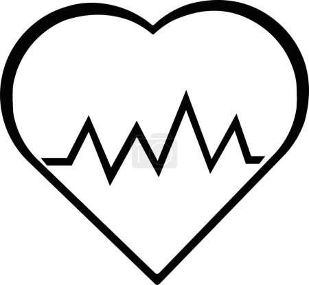 Ilustración de Vector illustration of a heart with electrocardiogram waves, in life icon concept. Drawn in black and white - Imagen libre de derechos