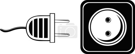 Illustration for Vector illustration of plug and wall socket icon drawn in black and white - Royalty Free Image