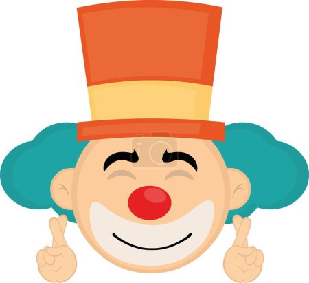 Téléchargez les illustrations : Vector illustration face of a cartoon clown crossing the fingers of the hands asking for a wish or good luck - en licence libre de droit