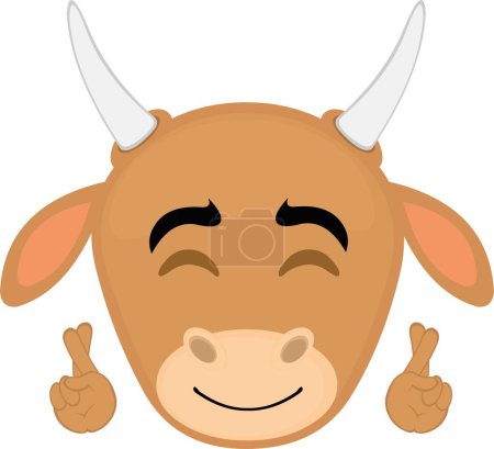 Téléchargez les illustrations : Vector illustration face of a cow cartoon crossing the fingers of the hands, asking for a wish luck - en licence libre de droit