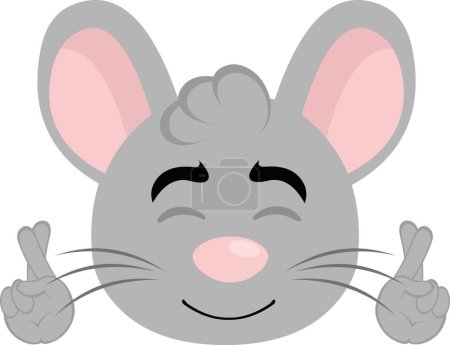 Téléchargez les illustrations : Vector illustration face of a cartoon mouse crossing his fingers, making a wish or good luck - en licence libre de droit