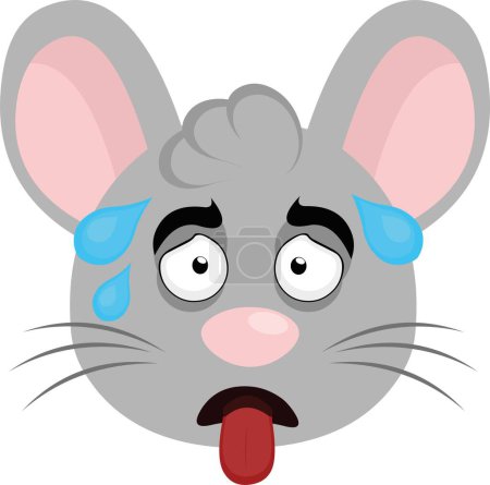 Ilustración de Vector ilustración cara de un ratón de dibujos animados agotado, con la lengua hacia fuera y gotas de sudor en la cabeza - Imagen libre de derechos
